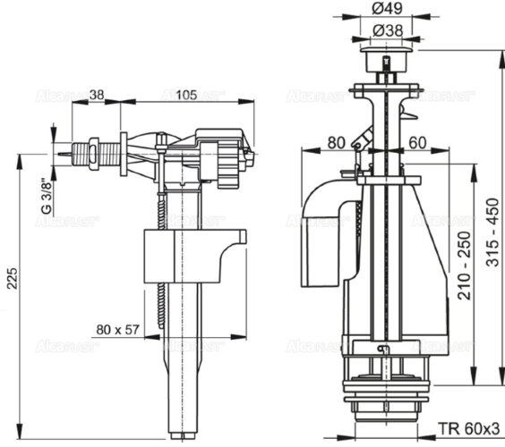 Выпускной комплект с двойной кнопкой,впускной механизм А16 3/8, CHROM