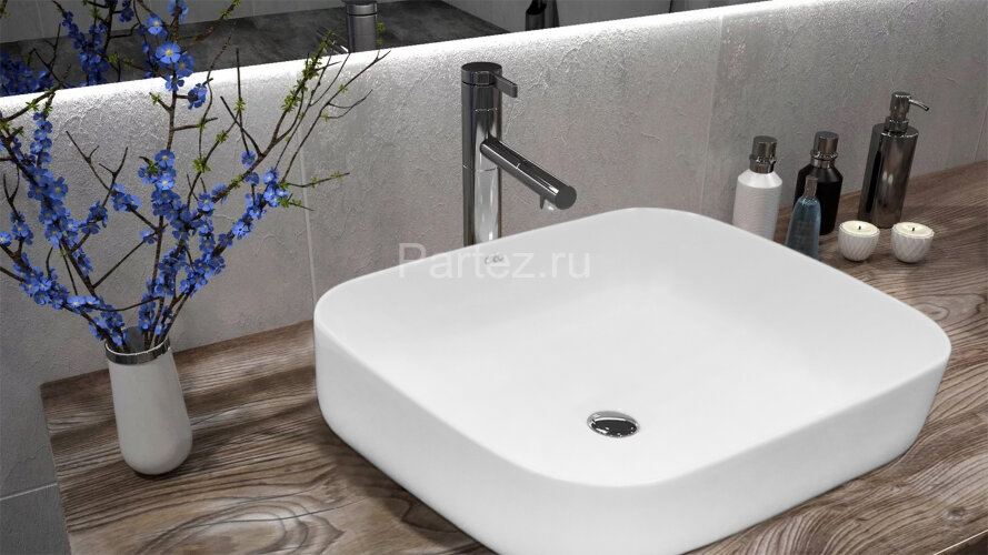 Раковина-чаша Creo Ceramique 500х400х140 накладная, прямоугольная, керамика, белый матовый (PU4200MR