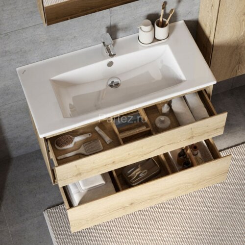 Тумба под раковину Aquaton Либерти 100, 2 ящика, дуб эльвезия (1A279601LYC70)