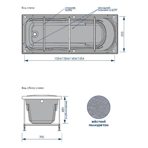 Ванна акриловая Loranto ALBERTO 1700х700