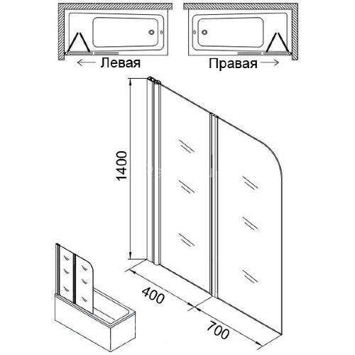 Шторка для ванны распашная Azario Merrit 110х140 цвет профиля серебро (AZ-NF6221 1100)