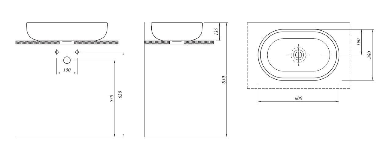 Раковина Kale ZERO 60х38см., накладная, белая (310200200269)