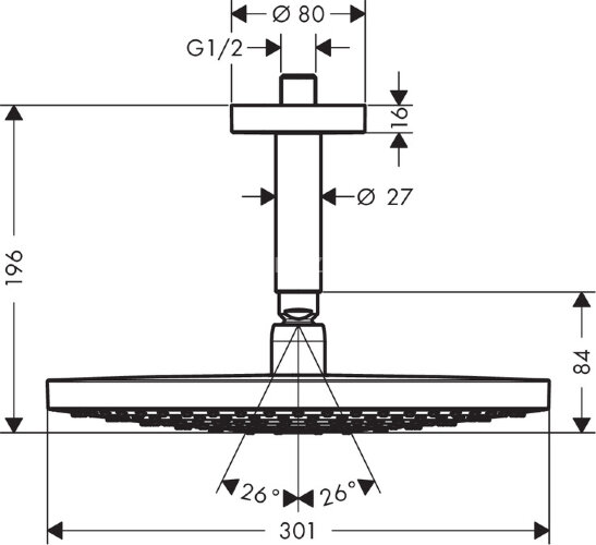 Hansgrohe 27337000 Верхний душ Raindance Select S 300 2jet, с потолочным подсоединением, 1/2