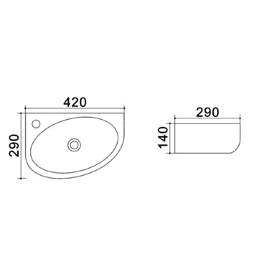 Раковина Azario 42х29х14, подвесная левая, белая (AZ-4519A)